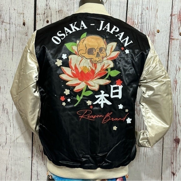REASON BRAND STREET WEAR men’s nylon puffer bomber jacket Osaka Japan Graphic Lg - Picture 1 of 15